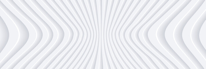 Abstract 3D white wavy background with interesting pattern. Minimalist empty striped blank BG. Halftone monochrome cover with modern elegant minimal color.