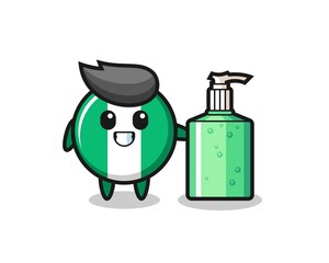 cute nigeria flag badge cartoon with hand sanitizer