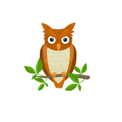 Owl. A bird is sitting on a branch, vector illustration