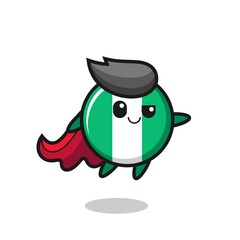 cute nigeria flag badge superhero character is flying