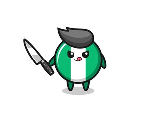 cute nigeria flag badge mascot as a psychopath holding a knife