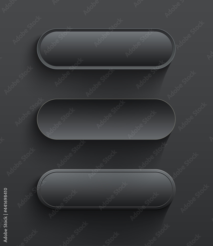 Aufkleber buttons dark gray, 3d navigation panel for website, editable vector illustration.