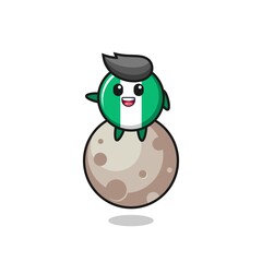 illustration of nigeria flag badge cartoon sitting on the moon