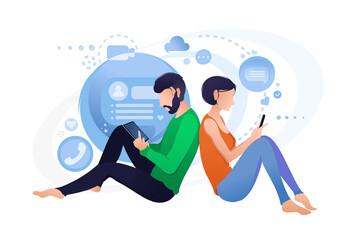 Live chat with smartphone, online communication people