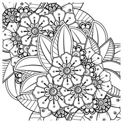Mehndi flower decorative ornament in ethnic oriental style. doodle ornament. outline hand draw illustration. coloring book page.