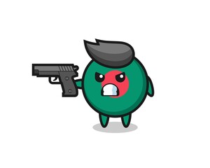 the cute bangladesh flag badge character shoot with a gun