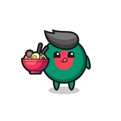 Obraz premium cute bangladesh flag badge character eating noodles