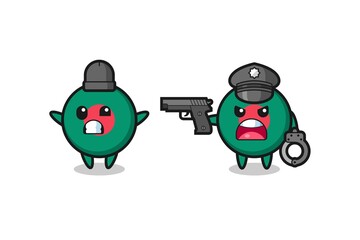 illustration of bangladesh flag badge robber with hands up pose caught by police