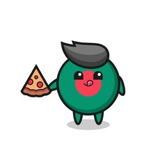 cute bangladesh flag badge cartoon eating pizza
