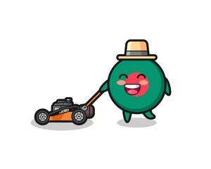 Fototapeta premium illustration of the bangladesh flag badge character using lawn mower
