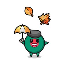 cartoon of the cute bangladesh flag badge holding an umbrella in autumn