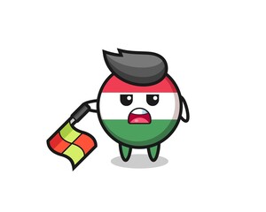 hungary flag badge character as line judge hold the flag down at a 45 degree angle
