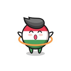 cute hungary flag badge cartoon is playing hula hoop