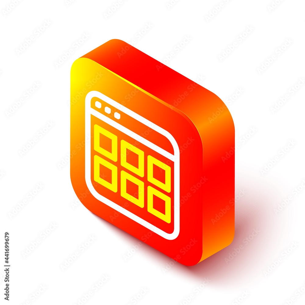 Poster isometric line browser files icon isolated on white background. orange square button. vector