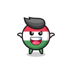 the illustration of cute hungary flag badge doing scare gesture