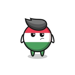 cute hungary flag badge character with suspicious expression