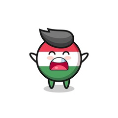 cute hungary flag badge mascot with a yawn expression
