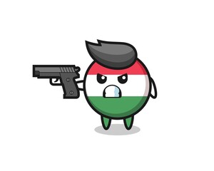 the cute hungary flag badge character shoot with a gun
