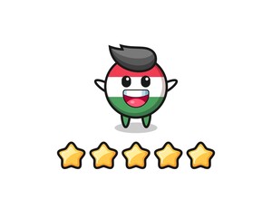 the illustration of customer best rating, hungary flag badge cute character with 5 stars
