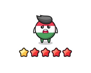 the illustration of customer bad rating, hungary flag badge cute character with 1 star