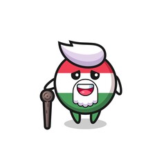cute hungary flag badge grandpa is holding a stick