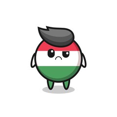 the mascot of the hungary flag badge with sceptical face