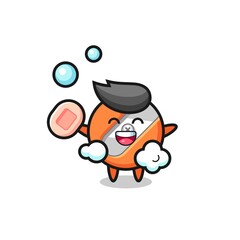 pencil sharpener character is bathing while holding soap