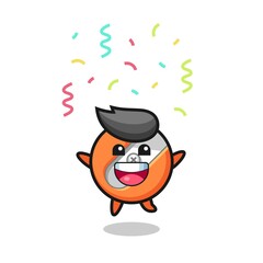 happy pencil sharpener mascot jumping for congratulation with colour confetti