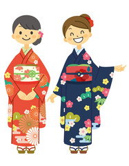 女性　着物　成人式　二人
