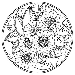 Mehndi flower for henna, mehndi, tattoo, decoration. decorative ornament in ethnic oriental style. doodle ornament. coloring book page.