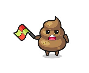 poop cartoon as the line judge hold the flag up at a 45 degree angle