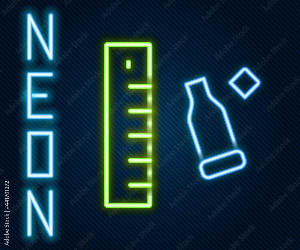 Aufkleber glowing neon line bullet casing as a piece of evidence placed with forensic ruler for documentation 