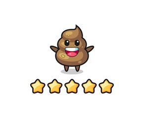 the illustration of customer best rating, poop cute character with 5 stars