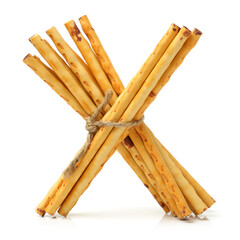 crispy bread straw on white background