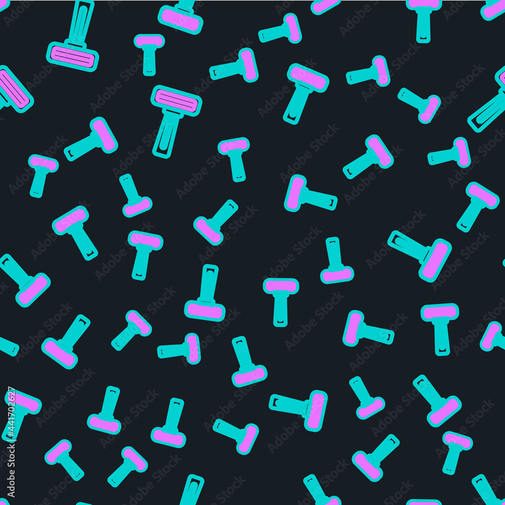 Poster line shaving razor icon isolated seamless pattern on black background. vector