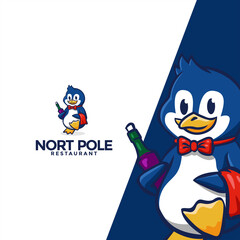 penguin character cartoon logo template