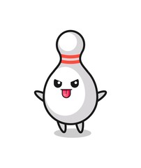 naughty bowling pin character in mocking pose