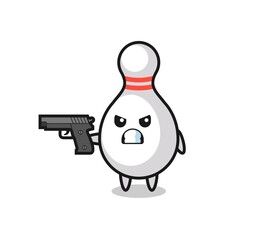 the cute bowling pin character shoot with a gun