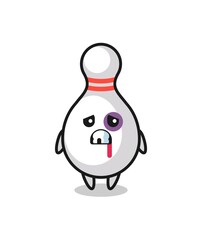 injured bowling pin character with a bruised face