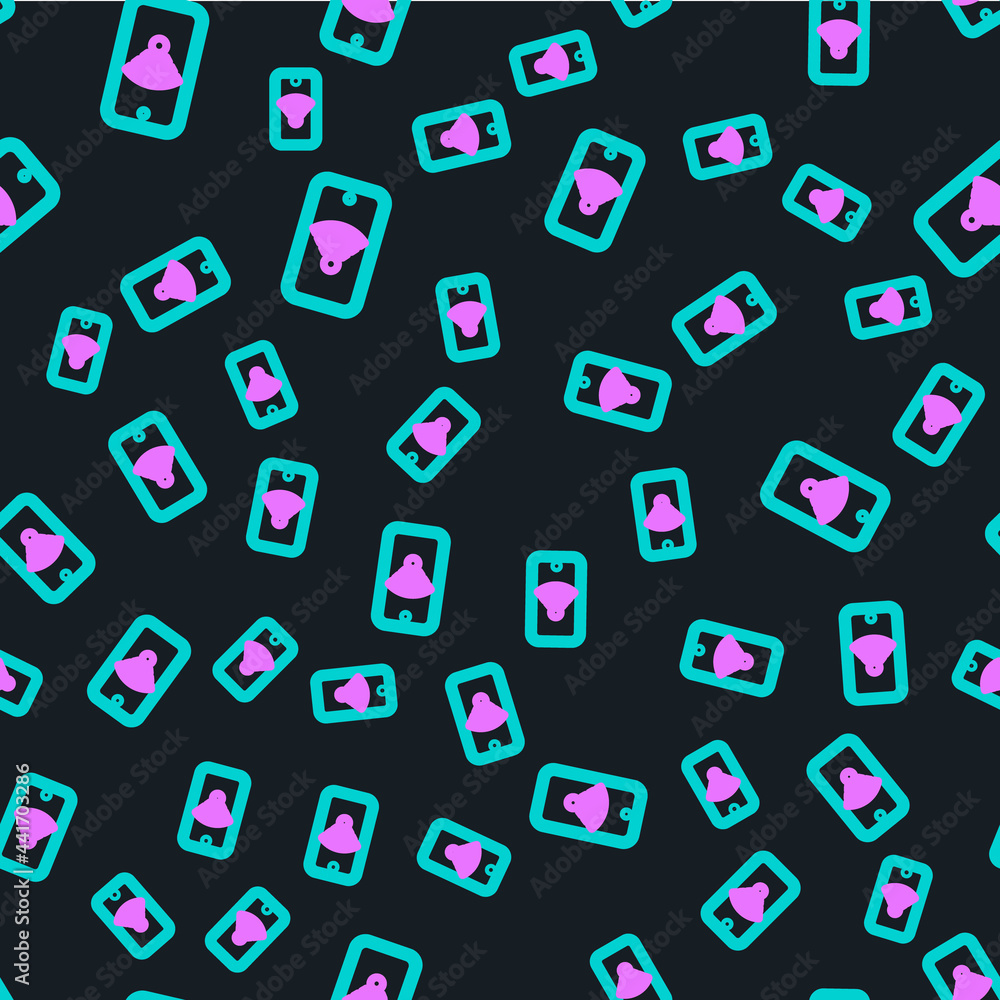 Poster Line Smartphone with free wi-fi wireless connection icon isolated seamless pattern on black background. Wireless technology, wi-fi connection, wireless network. Vector