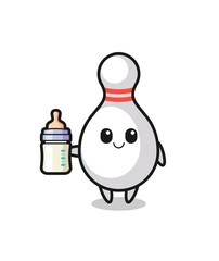 baby bowling pin cartoon character with milk bottle