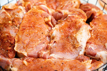 raw marinated meat in spices in a special baking dish in tandoor or grilled. 