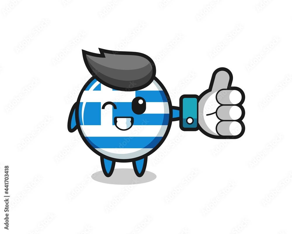 Wall mural cute greece flag with social media thumbs up symbol