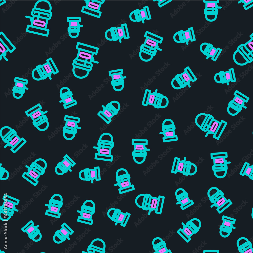 Poster line well with a bucket and drinking water icon isolated seamless pattern on black background. vecto