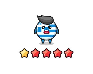 the illustration of customer bad rating, greece flag cute character with 1 star