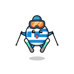 greece flag mascot character as a ski player