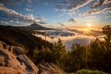 Zachód słońca, Teneryfa, Pico del Teide,