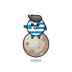 illustration of greece flag cartoon sitting on the moon