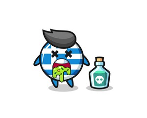 illustration of an greece flag character vomiting due to poisoning