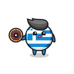 Fototapeta premium illustration of an greece flag character eating a doughnut